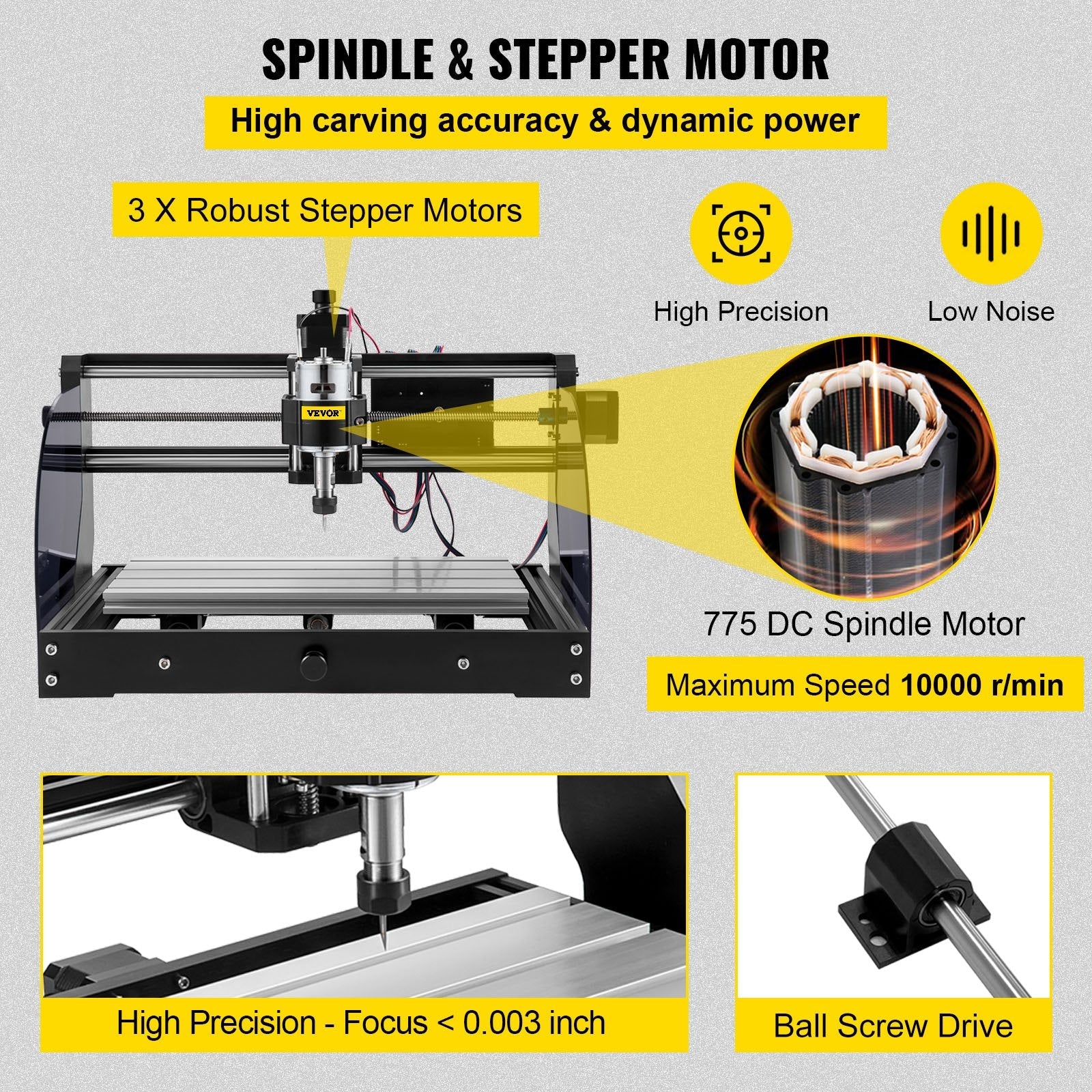 VEVOR CNC Router Machine 3018 CNC 3018-PRO 3 Axis PCB Milling Machine Wood Router Engraver GRBL Control DIY Engraving CNC Machine with Offline Controller and ER11 and 5mm Extension Rod(300x180x45mm) 