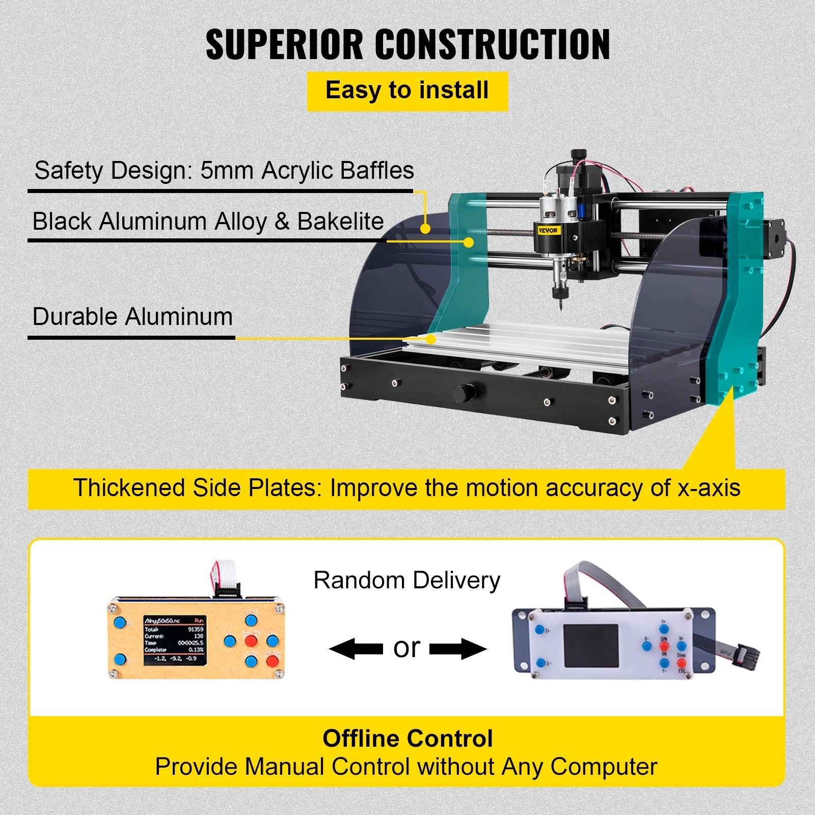 VEVOR CNC Router Machine 3018 CNC 3018-PRO 3 Axis PCB Milling Machine Wood Router Engraver GRBL Control DIY Engraving CNC Machine with Offline Controller and ER11 and 5mm Extension Rod(300x180x45mm) 