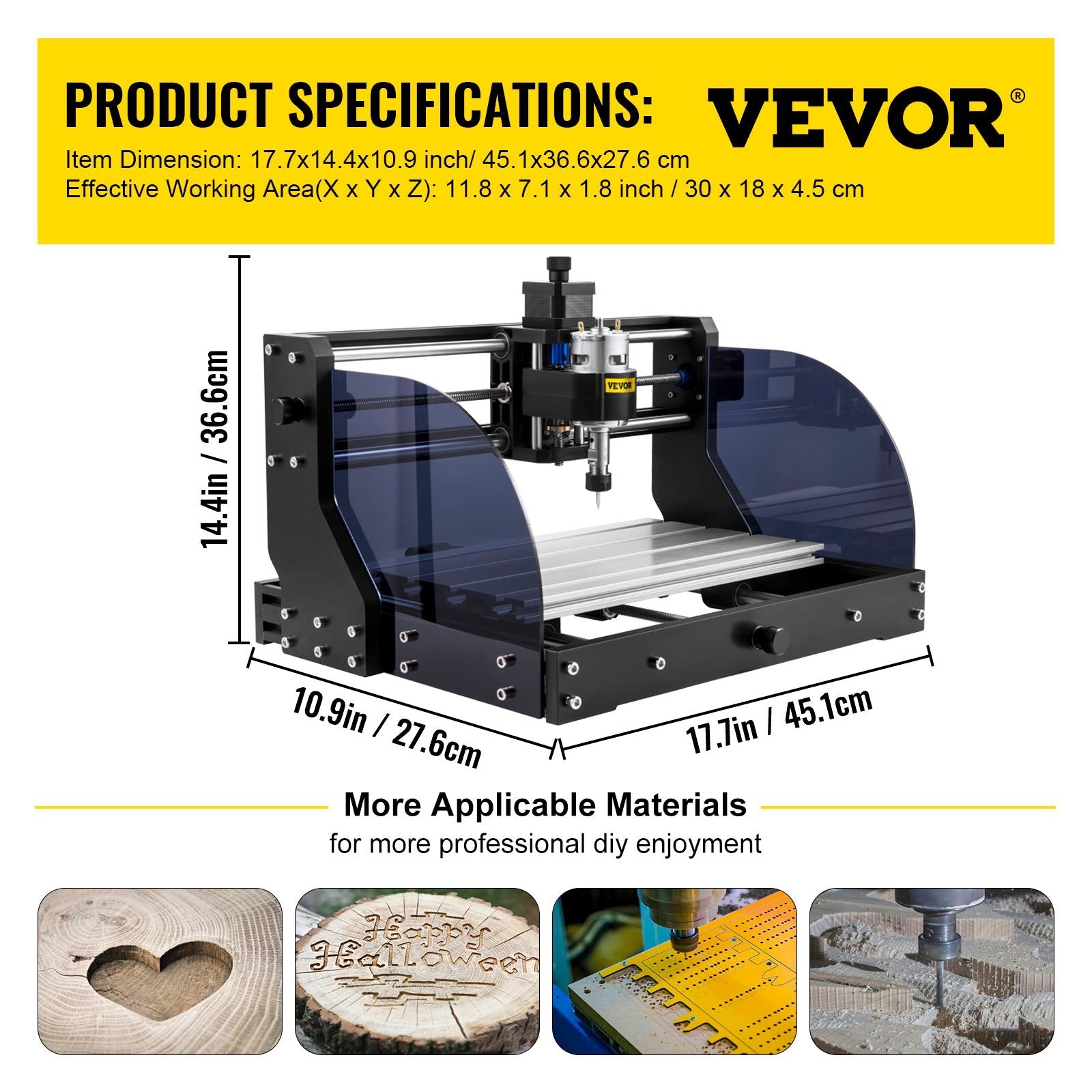 VEVOR CNC Router Machine 3018 CNC 3018-PRO 3 Axis PCB Milling Machine Wood Router Engraver GRBL Control DIY Engraving CNC Machine with Offline Controller and ER11 and 5mm Extension Rod(300x180x45mm) 