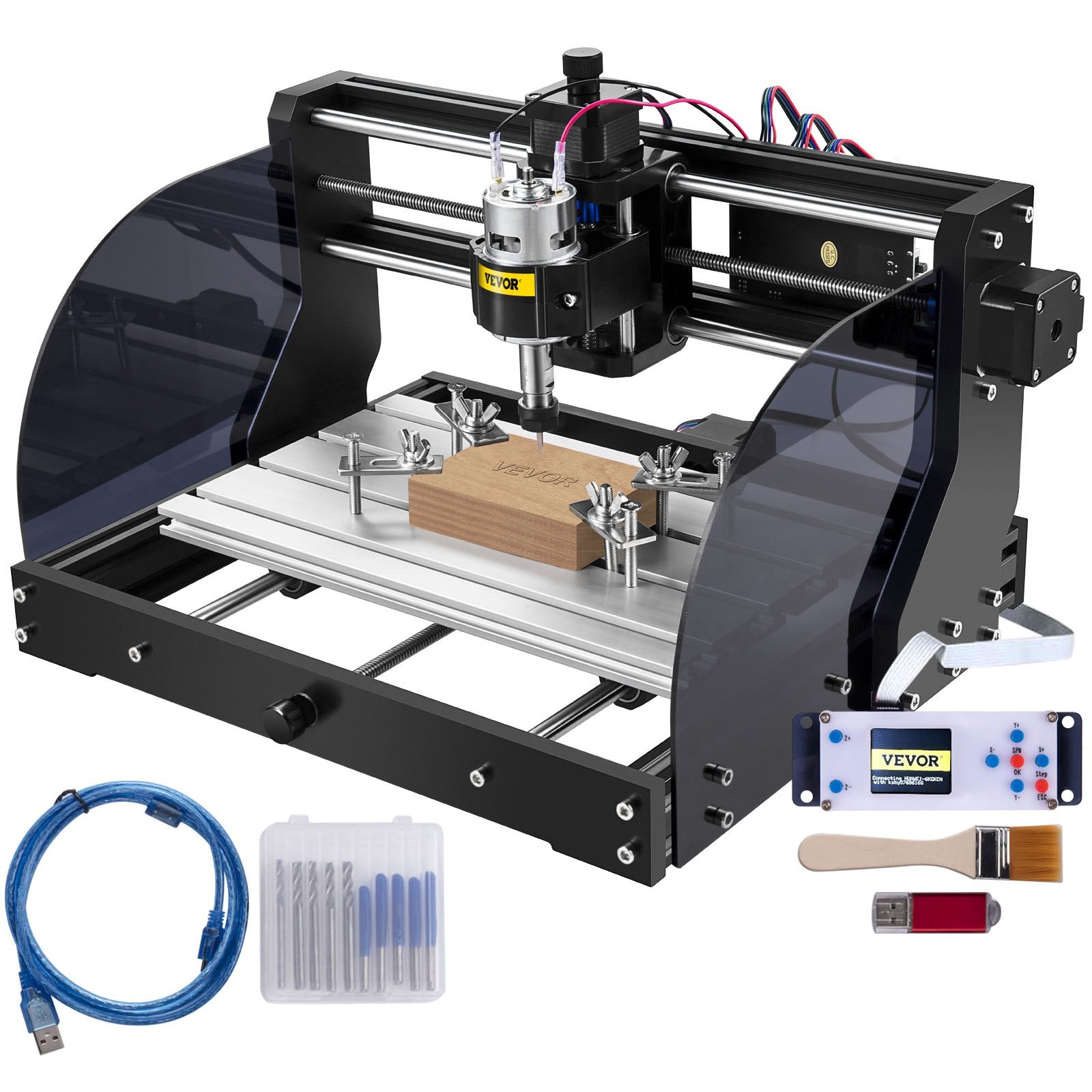 VEVOR CNC Router Machine 3018 CNC 3018-PRO 3 Axis PCB Milling Machine Wood Router Engraver GRBL Control DIY Engraving CNC Machine with Offline Controller and ER11 and 5mm Extension Rod(300x180x45mm) 