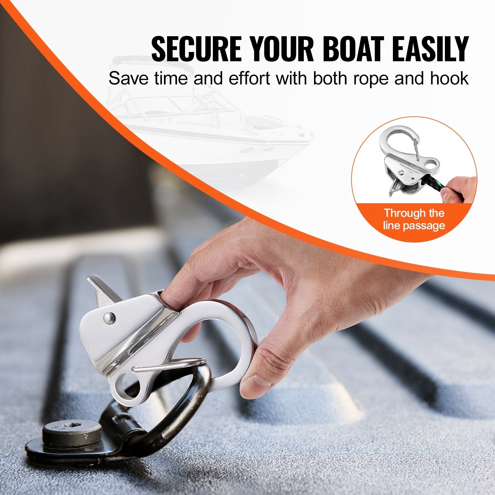 VEVOR Boat Anchor Hook, 304 Stainless Steel Slide Anchor, Knotless Anchor System with Quick Release, Boat Anchor Hook Clips for 3/8" - 5/8" Boat Anchor Rope, Easy to Use, Holds 3700 LBS 