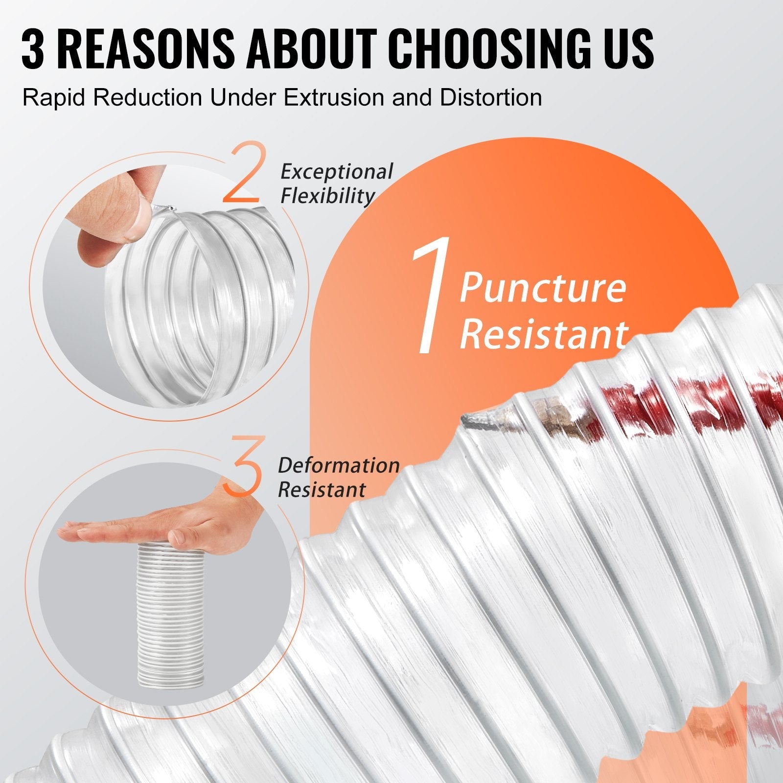 VEVOR 2.5'' x 20' Dust Collection Hose Thickened PVC Flexible Clear Hose 