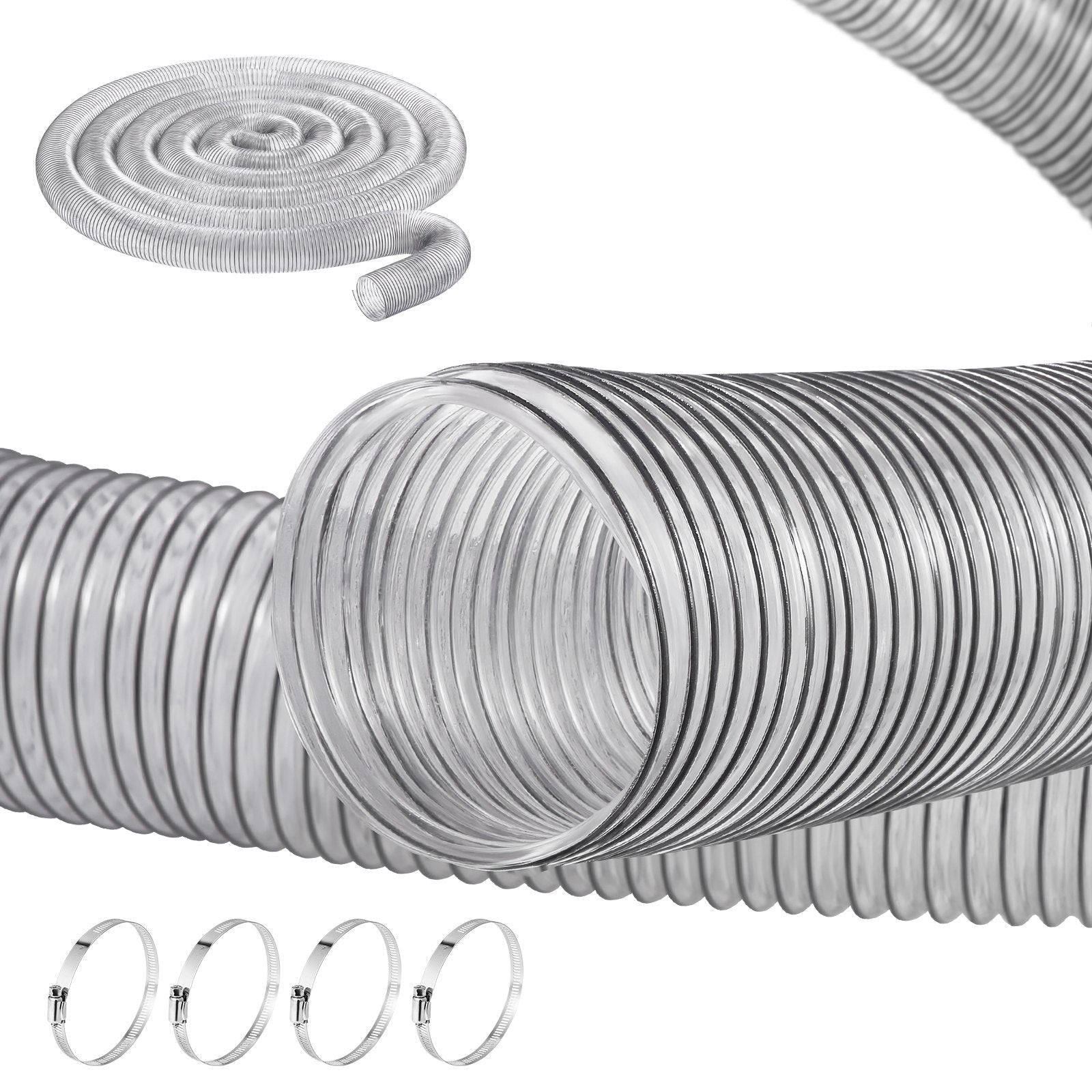 VEVOR 4'' x 50' Dust Collection Hose Thickened PVC Flexible Clear Hose 