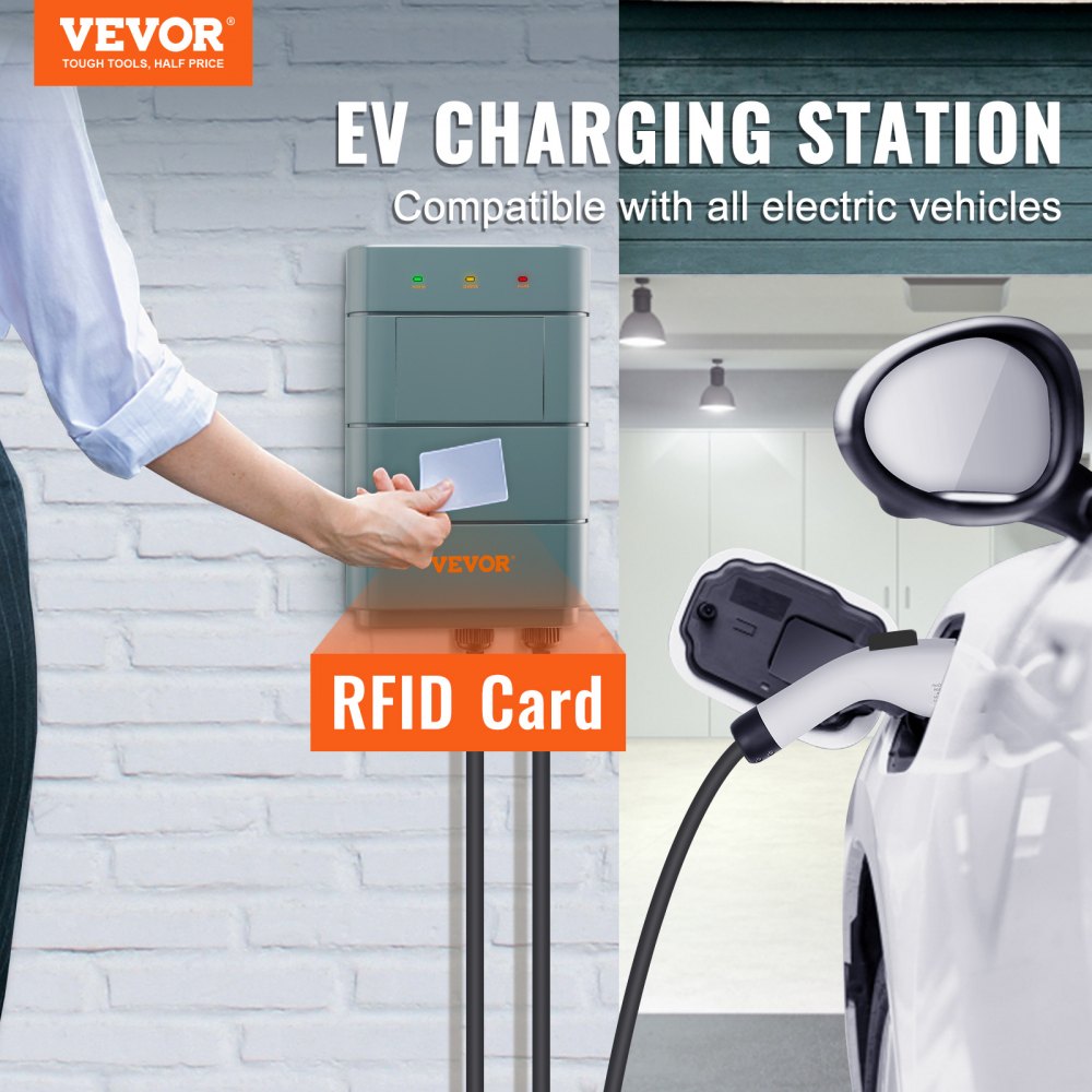 VEVOR Level 2 Electric Vehicle Charging Station, 0-40A Adjustable, 9.6 kW 240V NEMA 1-50 Plug Smart EV Charger with WiFi, 22-Foot TPE Charging Cable for Indoor/Outdoor Use, ETL & Energy Star Certified 