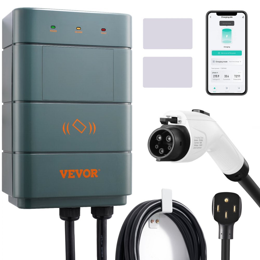 VEVOR Level 2 Electric Vehicle Charging Station, 0-40A Adjustable, 9.6 kW 240V NEMA 1-50 Plug Smart EV Charger with WiFi, 22-Foot TPE Charging Cable for Indoor/Outdoor Use, ETL & Energy Star Certified 