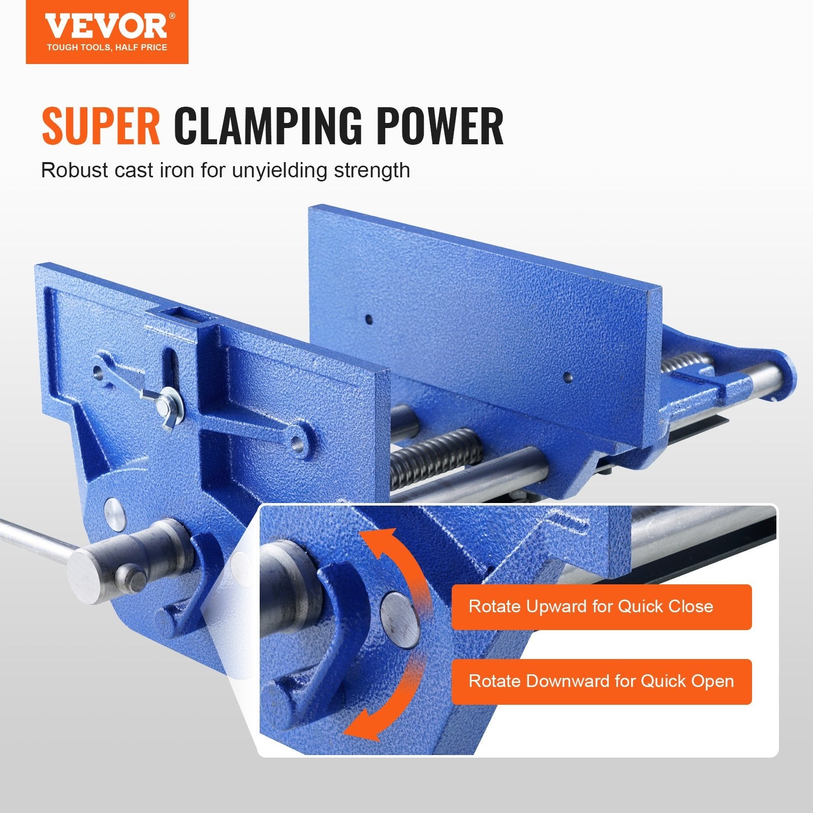 VEVOR Woodworking Vise, 13 inch Woodworking Bench Vise, Heavy-duty Cast Iron Vice for Workbench 10.6" Jaw Width, with Quick Release Lever for Woodworking, Cutting, and Drilling 