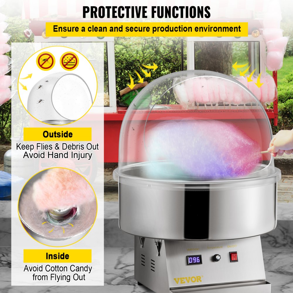 VEVOR 21 Inch Commercial Cotton Candy Machine Cover Bubble Shield Cotton Candy Cover for Cotton Candy Machine, Candy Floss Maker 