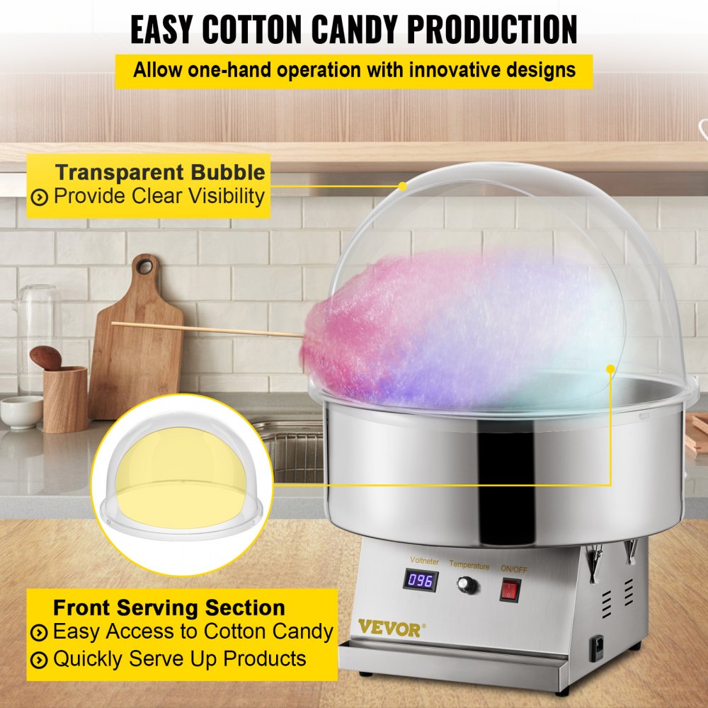 VEVOR 21 Inch Commercial Cotton Candy Machine Cover Bubble Shield Cotton Candy Cover for Cotton Candy Machine, Candy Floss Maker 