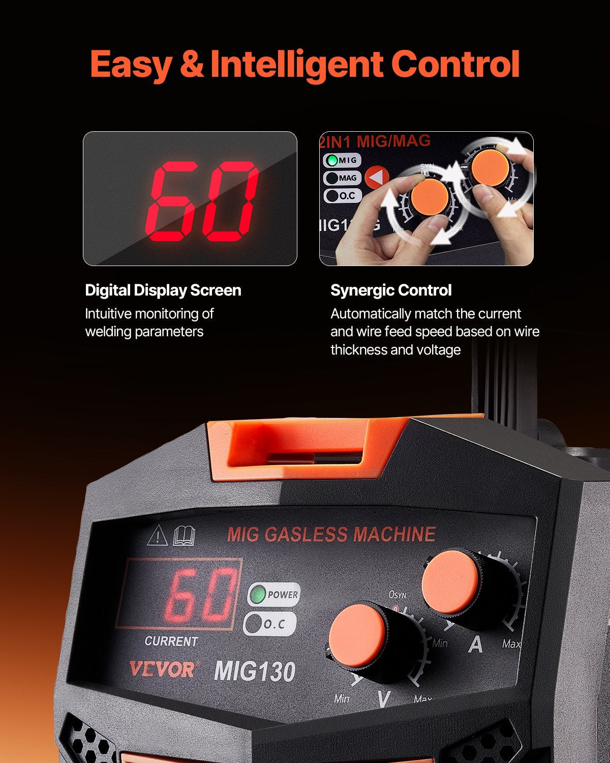 VEVOR MIG Welder 130Amp Gasless Flux Core Mig Welding Machine with IGBT Inverter 