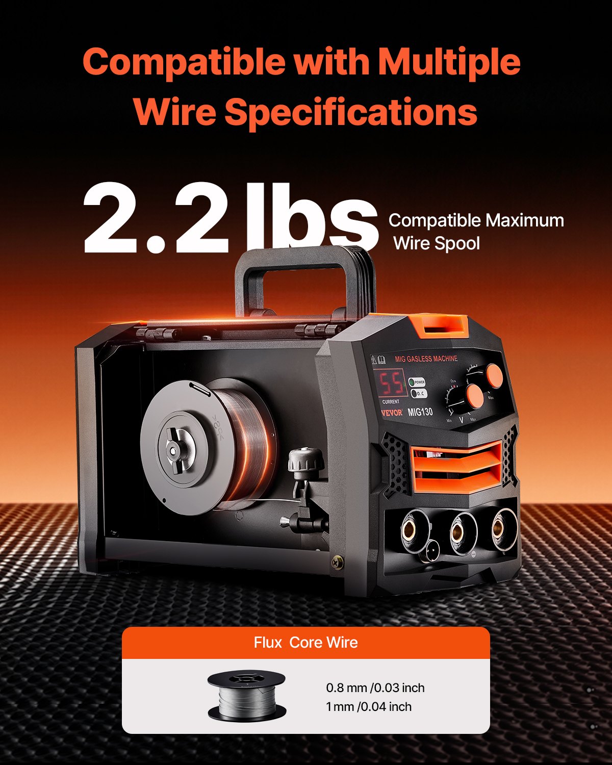 VEVOR MIG Welder 130Amp Gasless Flux Core Mig Welding Machine with IGBT Inverter 