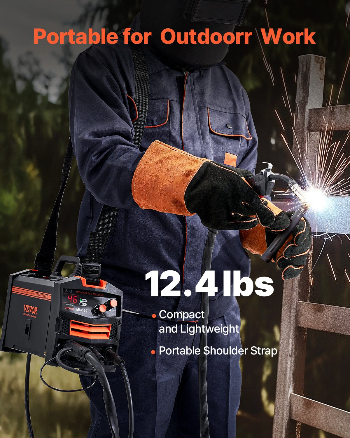 VEVOR MIG Welder 130Amp Gasless Flux Core Mig Welding Machine with IGBT Inverter 