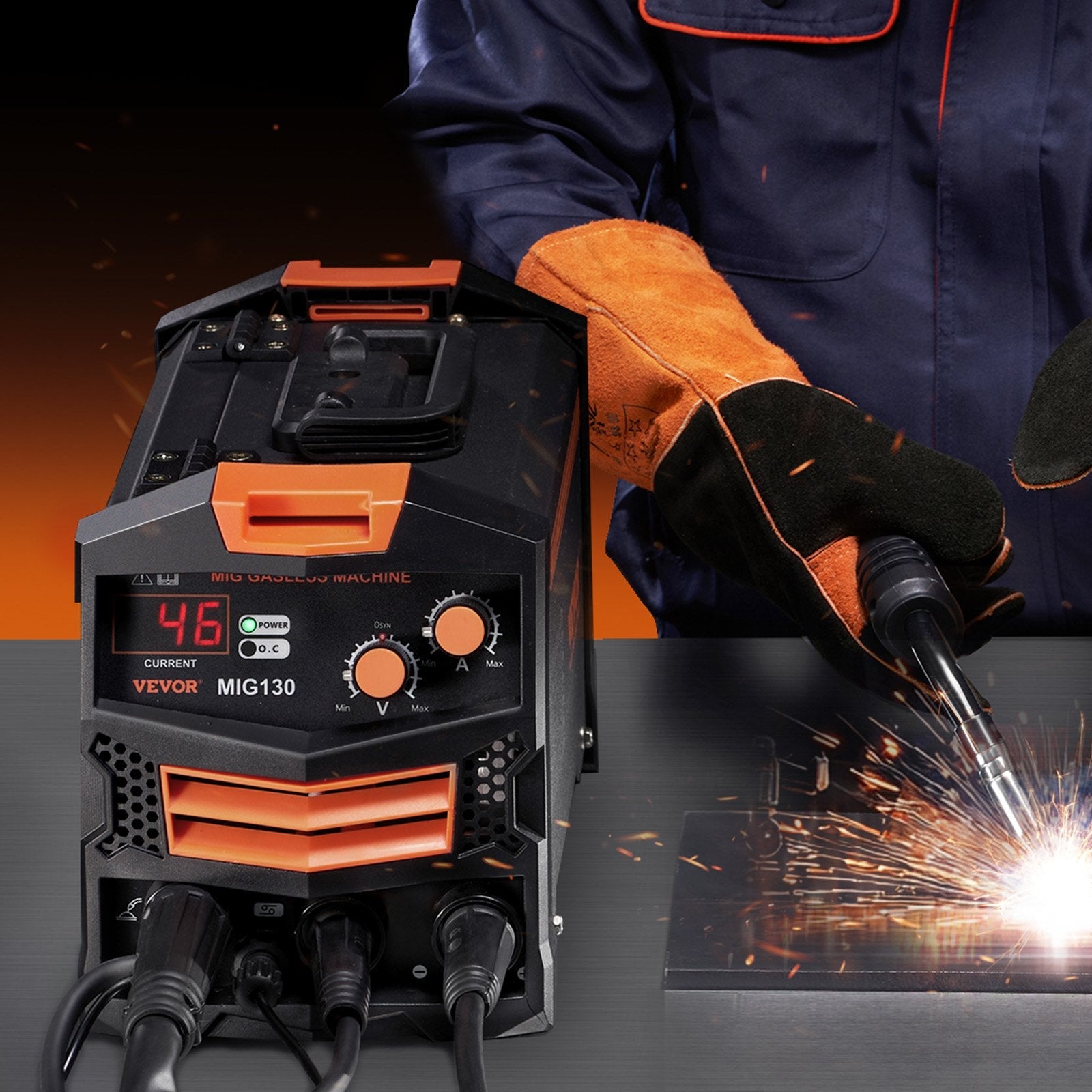 VEVOR MIG Welder 130Amp Gasless Flux Core Mig Welding Machine with IGBT Inverter 