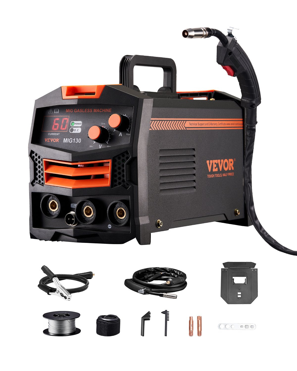 VEVOR MIG Welder 130Amp Gasless Flux Core Mig Welding Machine with IGB