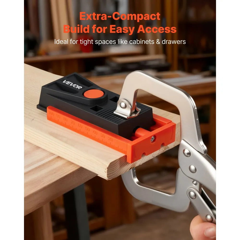 VEVOR Pocket Hole Jig Kit, 1/2 to 1-1/2 in Adjustable, Mini Jig Pocket Hole System with Step Drill, Hex Wrench, Drill Stop Ring, Square Drive Bit, and Screws, Reinforced Nylon Frame, for Woodworking 