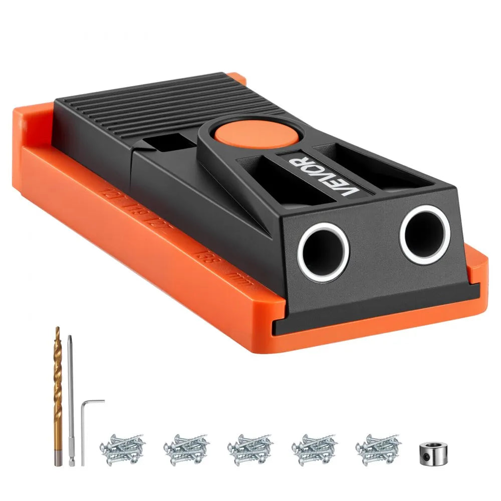 VEVOR Pocket Hole Jig Kit, 1/2 to 1-1/2 in Adjustable, Mini Jig Pocket Hole System with Step Drill, Hex Wrench, Drill Stop Ring, Square Drive Bit, and Screws, Reinforced Nylon Frame, for Woodworking 