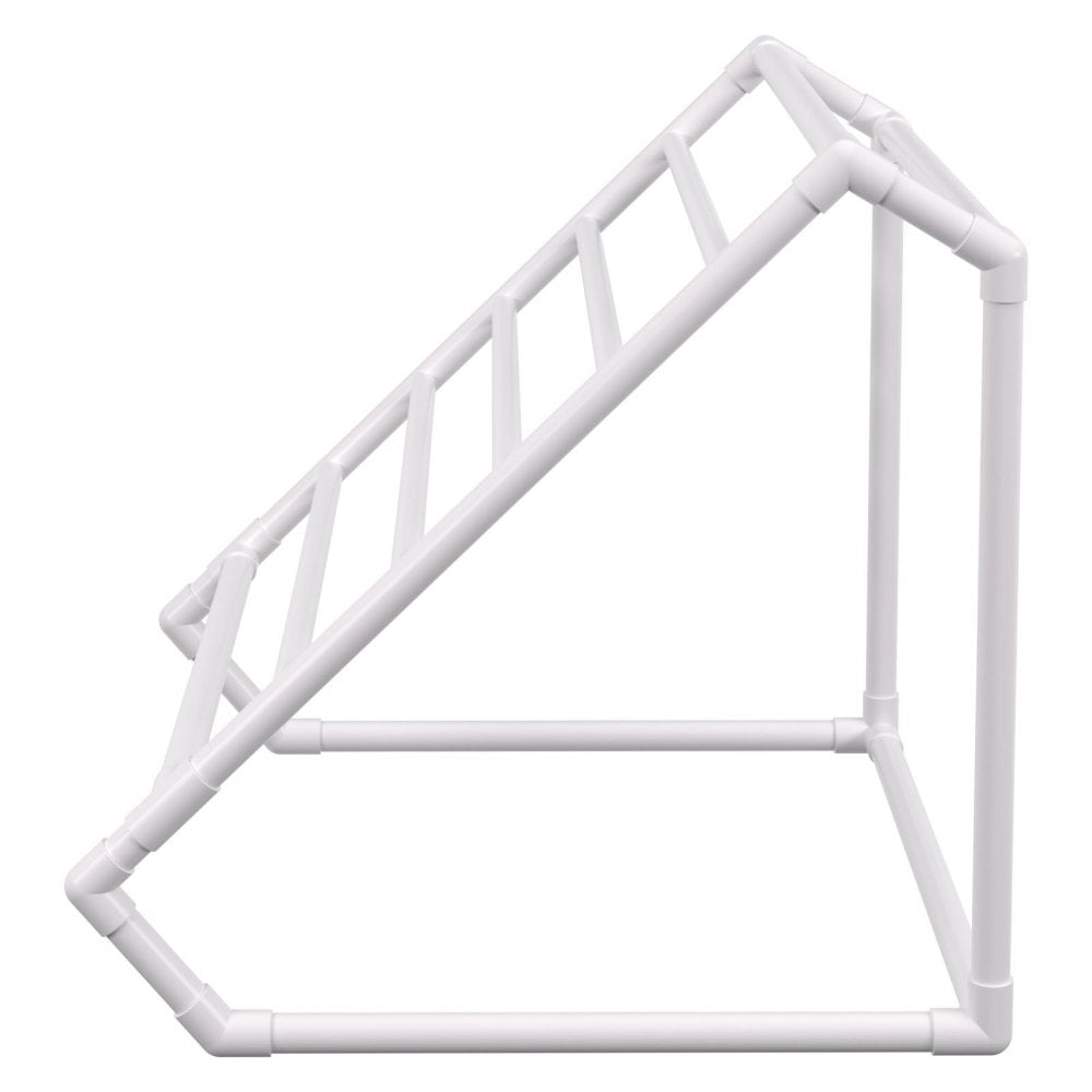 VEVOR Pool Towel Rack, 8 Bar, White, Freestanding Outdoor PVC Triangular Poolside Storage Organizer, Include 8 Towel Clips, Mesh Bag, Hook, Also Stores Floats and Paddles, for Beach, Swimming Pool 