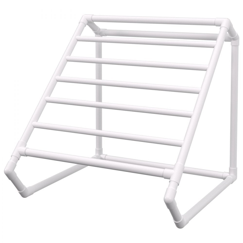 VEVOR Pool Towel Rack, 8 Bar, White, Freestanding Outdoor PVC Triangular Poolside Storage Organizer, Include 8 Towel Clips, Mesh Bag, Hook, Also Stores Floats and Paddles, for Beach, Swimming Pool 