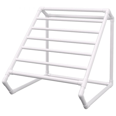 VEVOR Pool Towel Rack, 8 Bar, White, Freestanding Outdoor PVC Triangular Poolside Storage Organizer, Include 8 Towel Clips, Mesh Bag, Hook, Also Stores Floats and Paddles, for Beach, Swimming Pool 