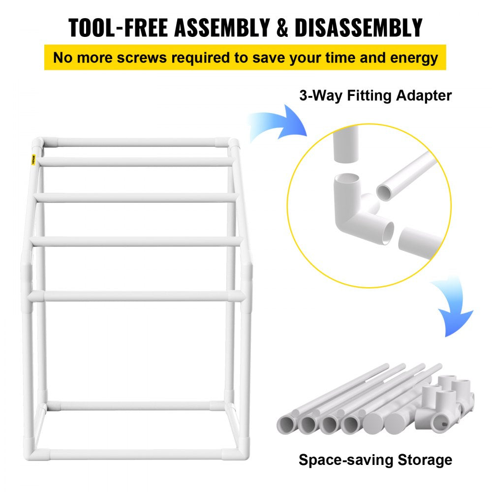 VEVOR Pool Towel Rack, 5 Bar, White, Freestanding Outdoor PVC Trapedozal Poolside Storage Organizer, Include 8 Towel Clips, Mesh Bag, Hook, Also Stores Floats and Paddles, for Beach, Swimming Pool 