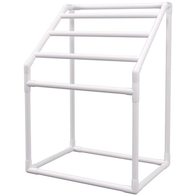 VEVOR Pool Towel Rack, 5 Bar, White, Freestanding Outdoor PVC Trapedozal Poolside Storage Organizer, Include 8 Towel Clips, Mesh Bag, Hook, Also Stores Floats and Paddles, for Beach, Swimming Pool 