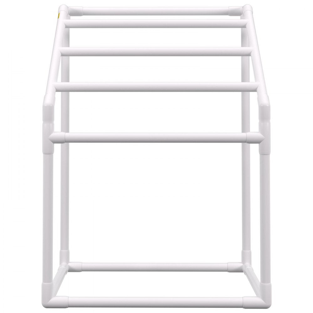 VEVOR Pool Towel Rack, 5 Bar, White, Freestanding Outdoor PVC Trapedozal Poolside Storage Organizer, Include 8 Towel Clips, Mesh Bag, Hook, Also Stores Floats and Paddles, for Beach, Swimming Pool 