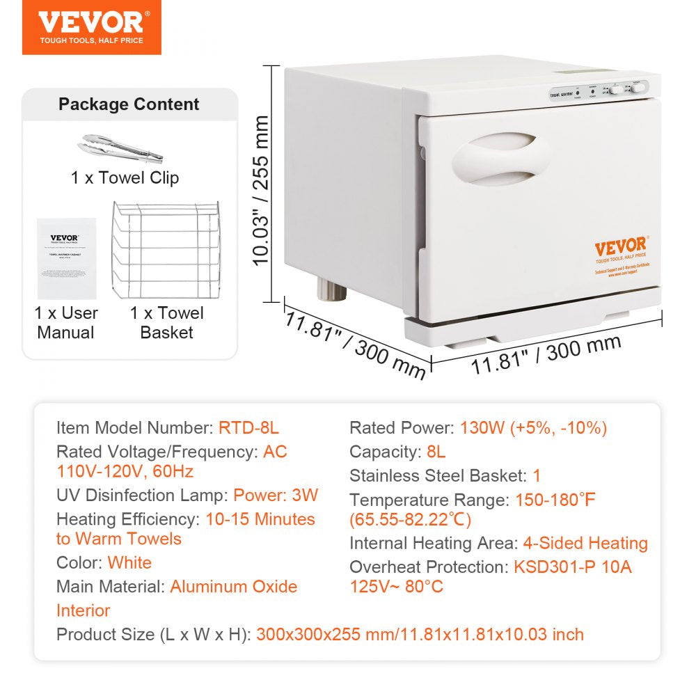 VEVOR Hot Towel Warmer, 8L Spa Hot Towel Warmer Cabinet, 2-in-1 Towel Warmer with Stainless Steel Rack, Holds up to 16 Towels, Quick All-round Heating for Facials, SPA, Massage, Salon, Bathroom,Beauty 