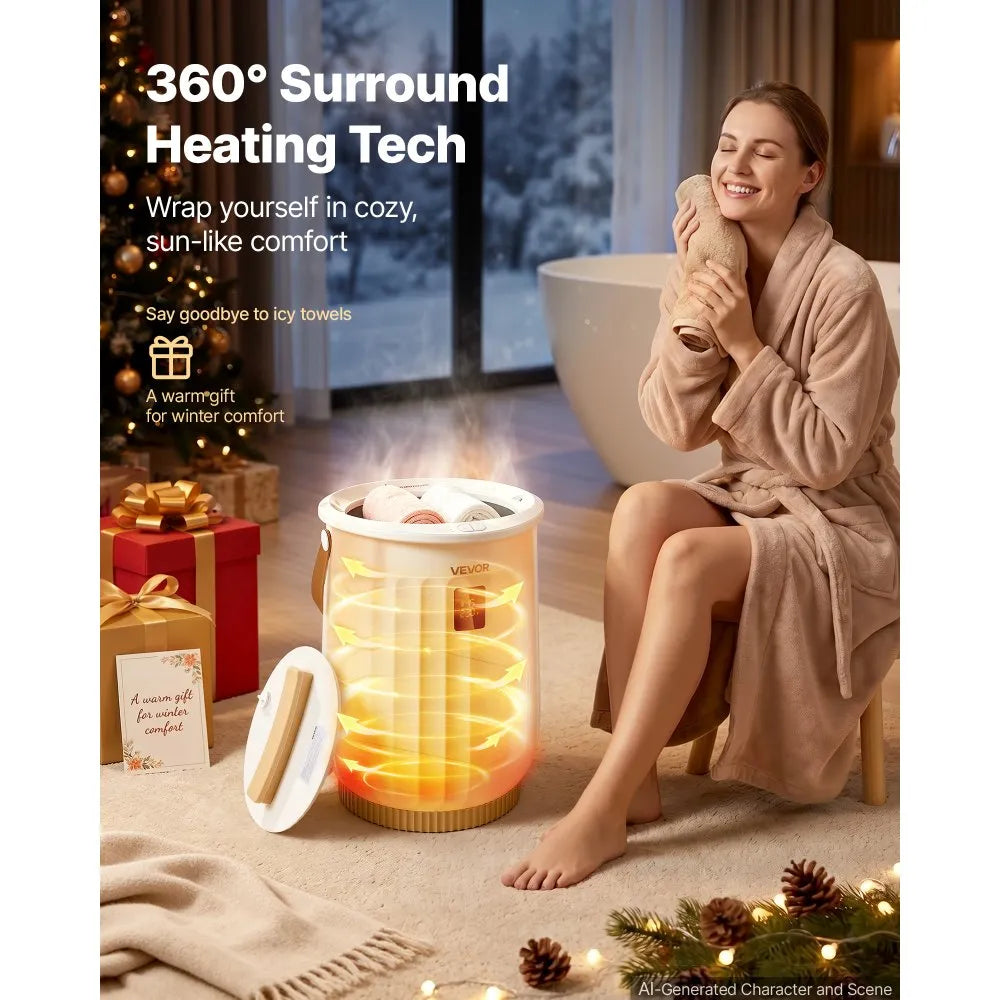 20L Heated Towel Warmer Bucket with LED Display, 4 Timer Settings & Aroma Box – White