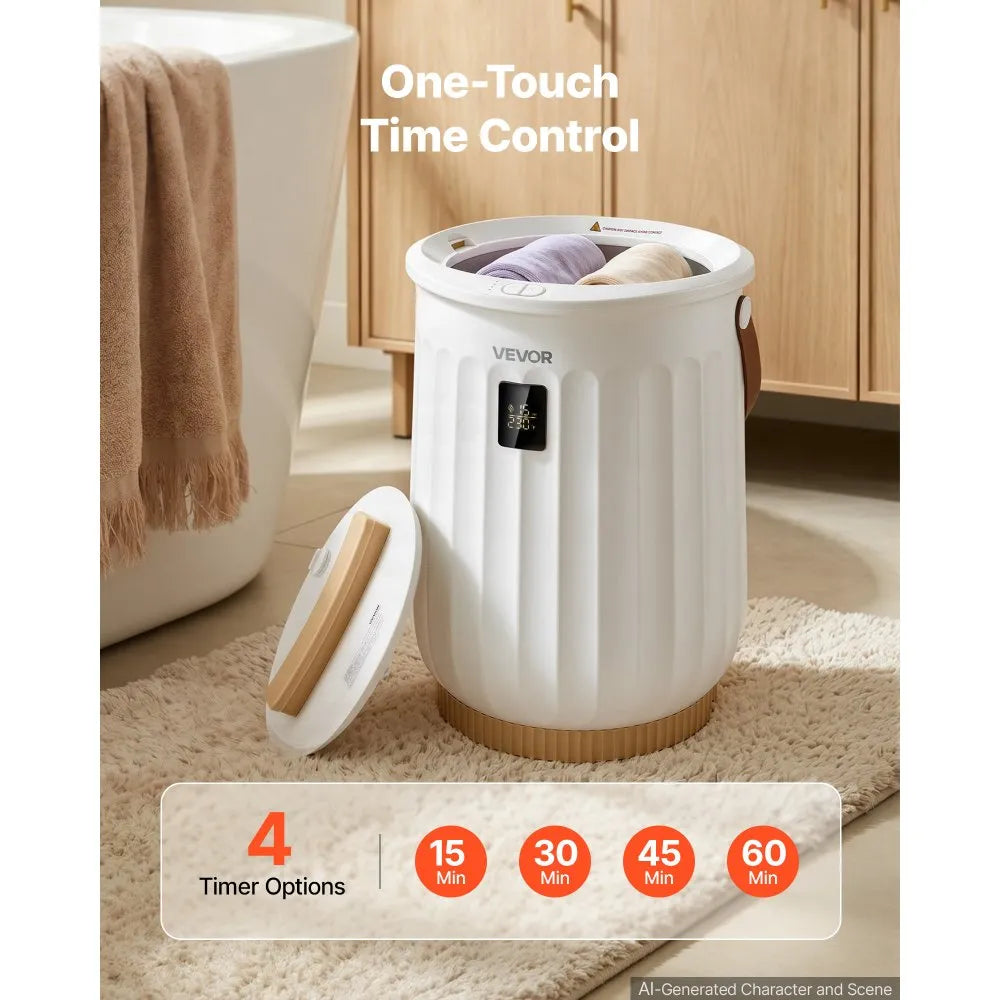 20L Heated Towel Warmer Bucket with LED Display, 4 Timer Settings & Aroma Box – White