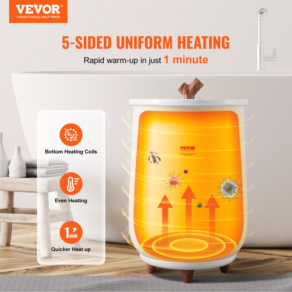 VEVOR Towel Warmer Bucket, 20L Large Towel Warmer for Bathroom, Auto Shut Off Towel Heater with 4-Level Timer Fits up to Two 40"x70" Oversized Towels, Bathrobes, Blankets, ETL & FCC Certified 