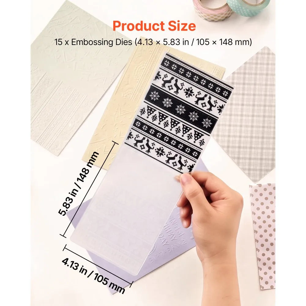 Embossing Folders Set, 15 Pieces 4.13" x 5.83" PP Plastic Embossing Plates for Die Cutting, Card Making, Scrapbooking & DIY Paper Crafts