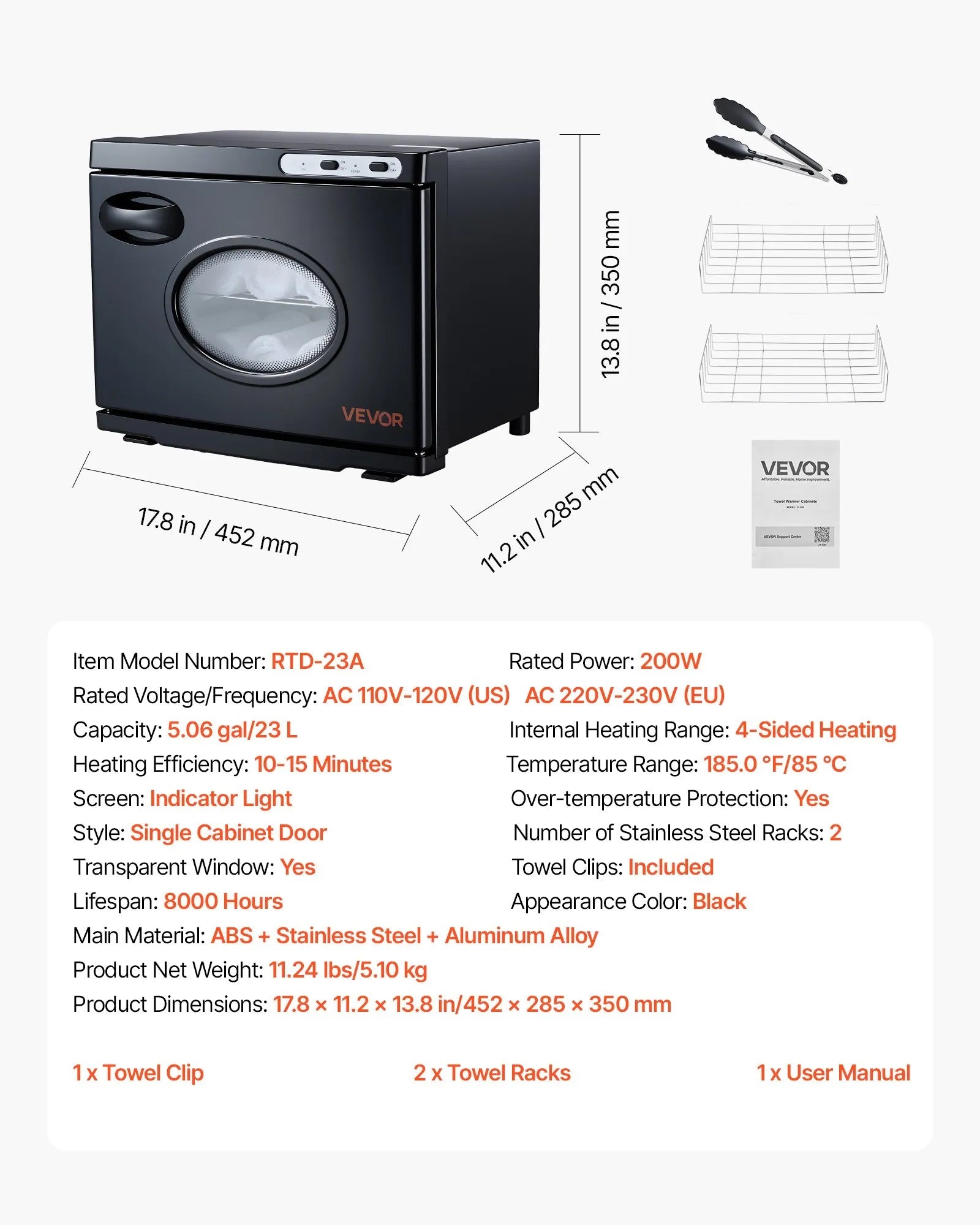 VEVOR Hot Towel Warmer, 5 gal Large Towel Warmer Cabinet with See Through Window, Clip & Stainless Steel Racks, Holds up 36 Towels, All-Round Heating Cabinet for Spa, Barber, Manicures, Massage, Salon 