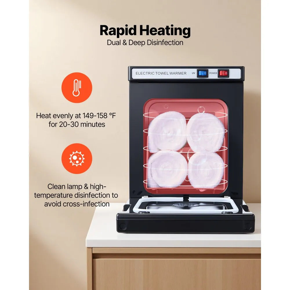 VEVOR Hot Towel Warmer, 1.1 gal Towel Cabinet with Rack & Clips, Holds 8–12 Towels, Portable Heating Cabinet for Spa, Barber, Massage, Salon, Black 