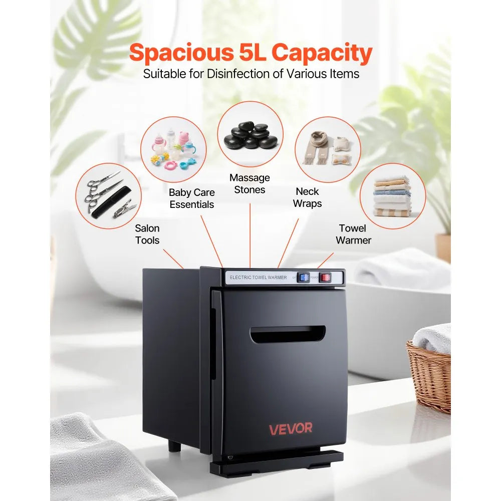 VEVOR Hot Towel Warmer, 1.1 gal Towel Cabinet with Rack & Clips, Holds 8–12 Towels, Portable Heating Cabinet for Spa, Barber, Massage, Salon, Black 