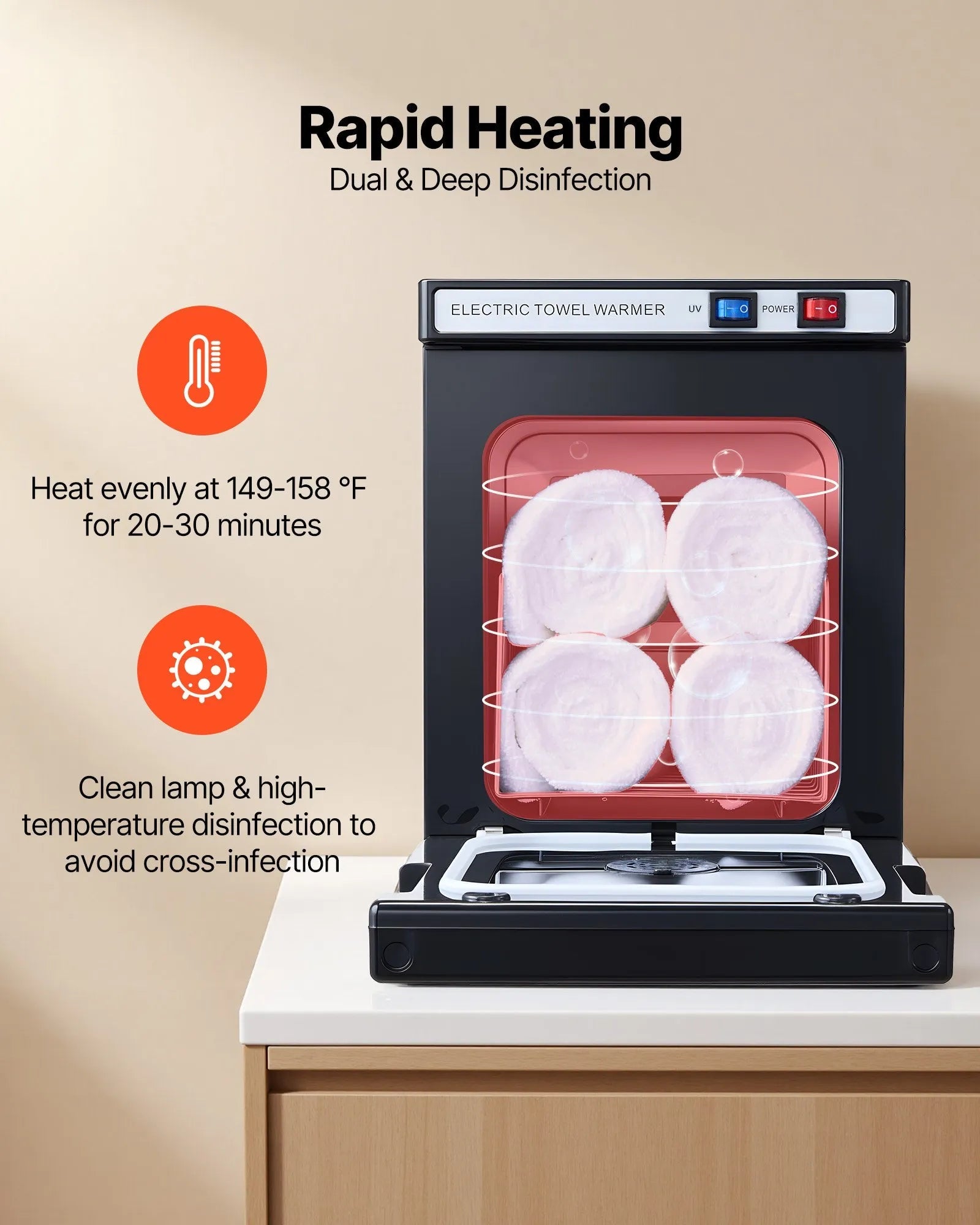 VEVOR Hot Towel Warmer, 1.1 gal Towel Cabinet with Rack & Clips, Holds 8–12 Towels, Portable Heating Cabinet for Spa, Barber, Massage, Salon, Black 