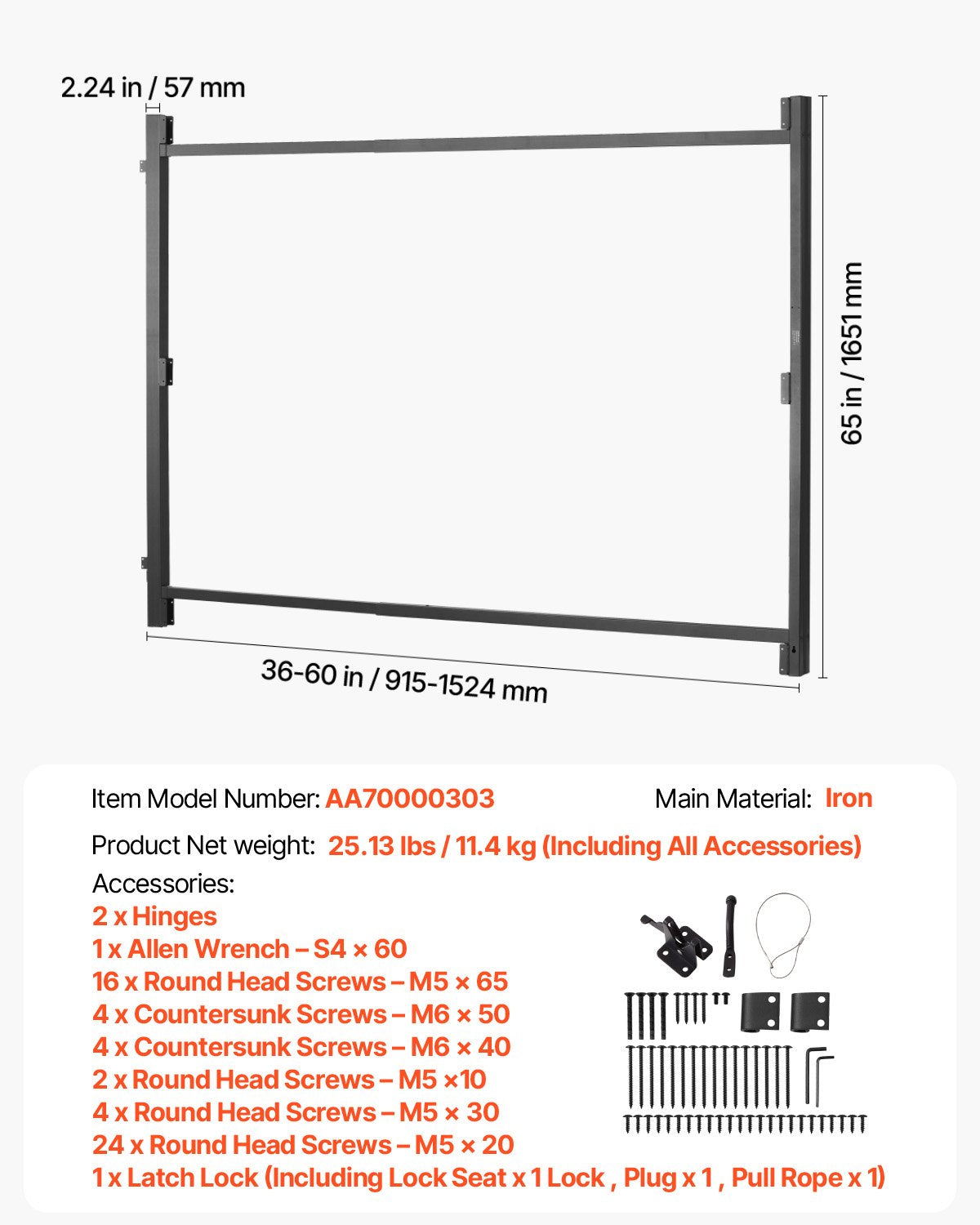 VEVOR Gate Building Kit Fits 36 to 60 in Wide Openings 6 to 7 ft High Fence 