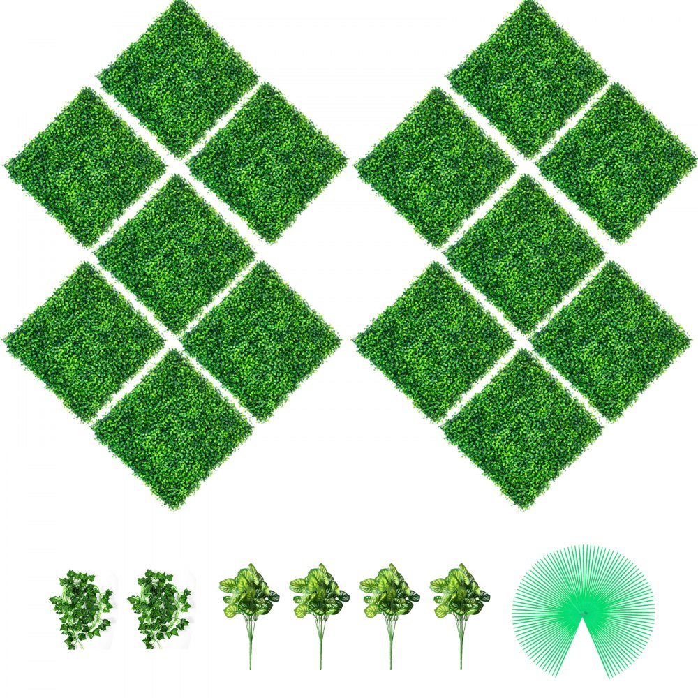 VEVOR Artificial Boxwood Panels, 14 PCS 20"x20" Boxwood Hedge Wall Panels, PE Artificial Grass Backdrop Wall 1.6", Privacy Hedge Screen for Decoration of Outdoor, Indoor, Garden, Fence, and Backyard 