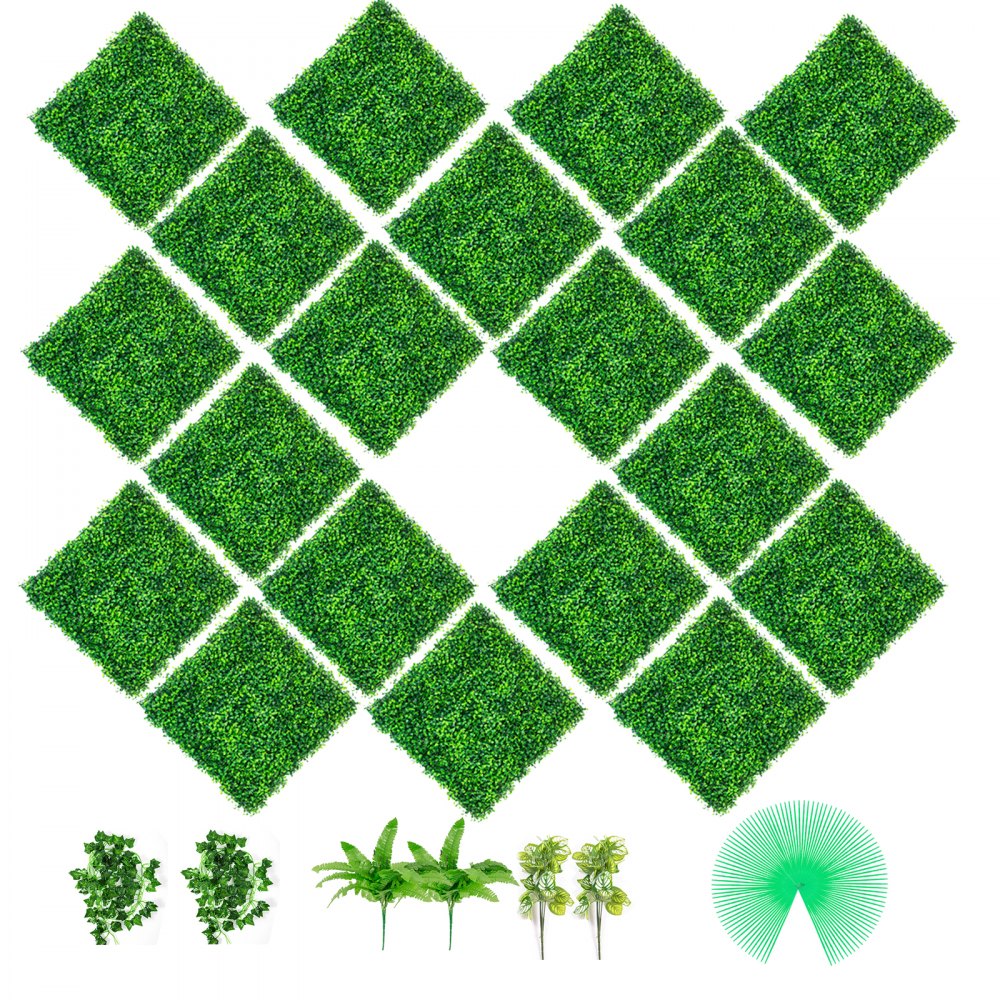 VEVOR Artificial Boxwood Panels, 20 PCS 20"x20" Boxwood Hedge Wall Panels, PE Artificial Grass Backdrop Wall 1.6", Privacy Hedge Screen for Decoration of Outdoor, Indoor, Garden, Fence, and Backyar 