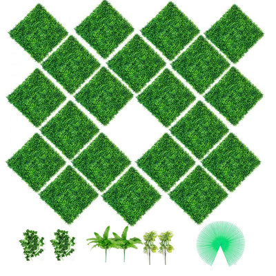VEVOR Artificial Boxwood Panels, 20 PCS 20"x20" Boxwood Hedge Wall Panels, PE Artificial Grass Backdrop Wall 1.6", Privacy Hedge Screen for Decoration of Outdoor, Indoor, Garden, Fence, and Backyar 