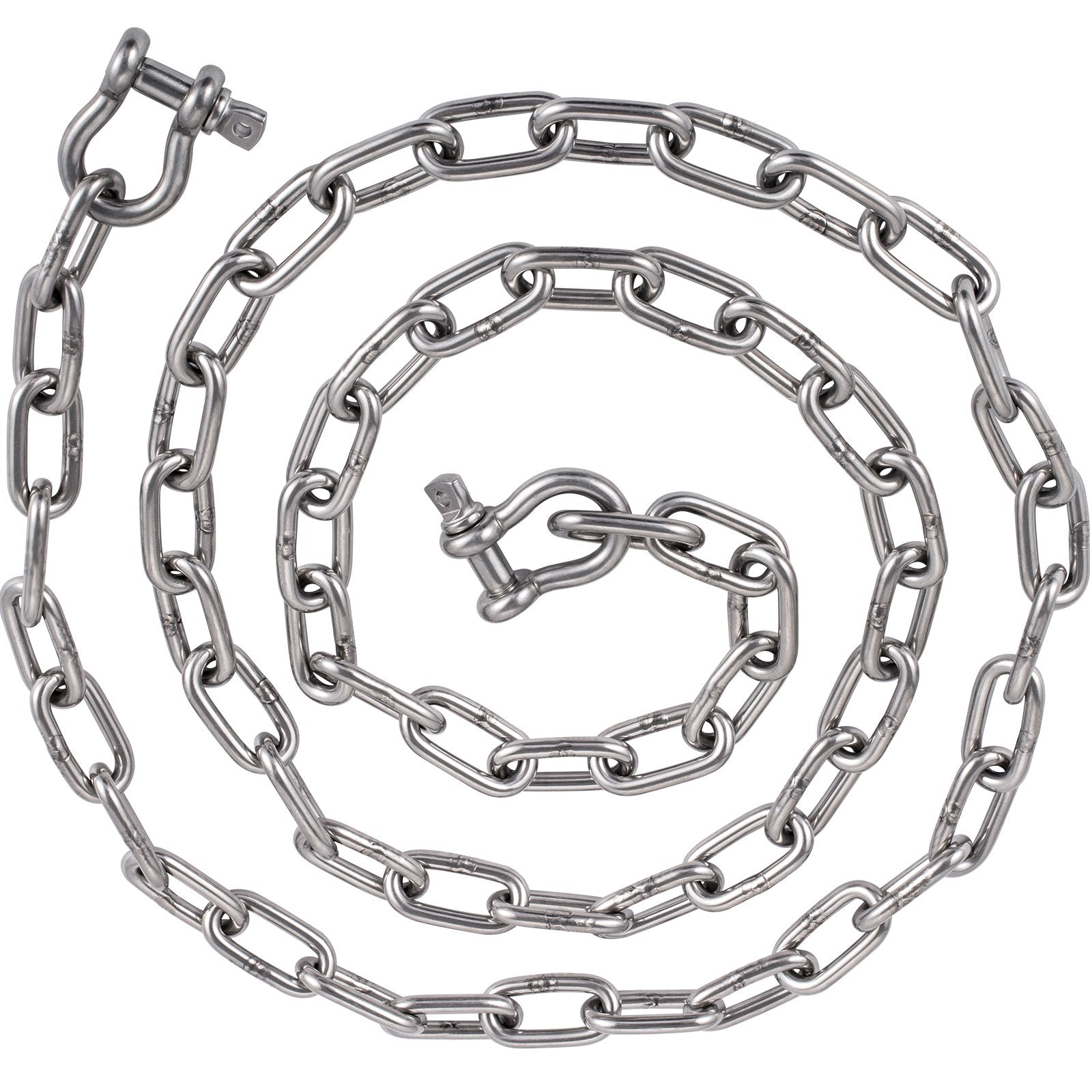 VEVOR Anchor Chain, 10 ft x 5/16 in Stainless Steel Chain, 3/8" Anchor Chain Shackle, 7120lbs Anchor Lead Chain Breaking Load, 9460lbs Anchor Chain Shackle Breaking Load, Anchor Chain for Boats 