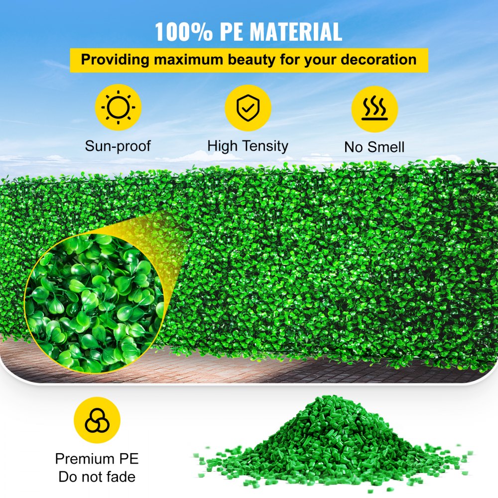 VEVOR Artificial Boxwood Panel UV 10pcs Boxwood Hedge Wall Panels Artificial Grass Backdrop Wall 24X16" 4cm Green Grass Wall Fake Hedge for Decor Privacy Fence Indoor Outdoor Garden Backyard 