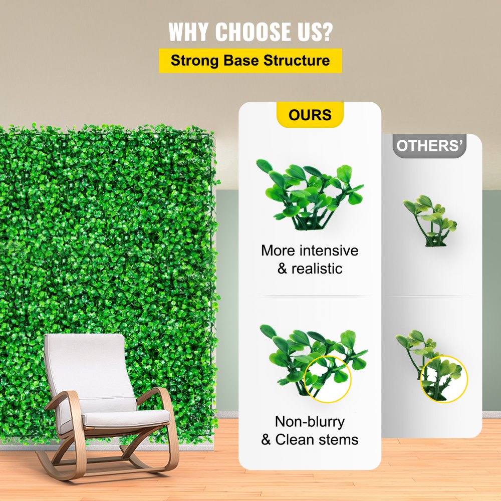 VEVOR Artificial Boxwood Panel UV 10pcs Boxwood Hedge Wall Panels Artificial Grass Backdrop Wall 24X16" 4cm Green Grass Wall Fake Hedge for Decor Privacy Fence Indoor Outdoor Garden Backyard 