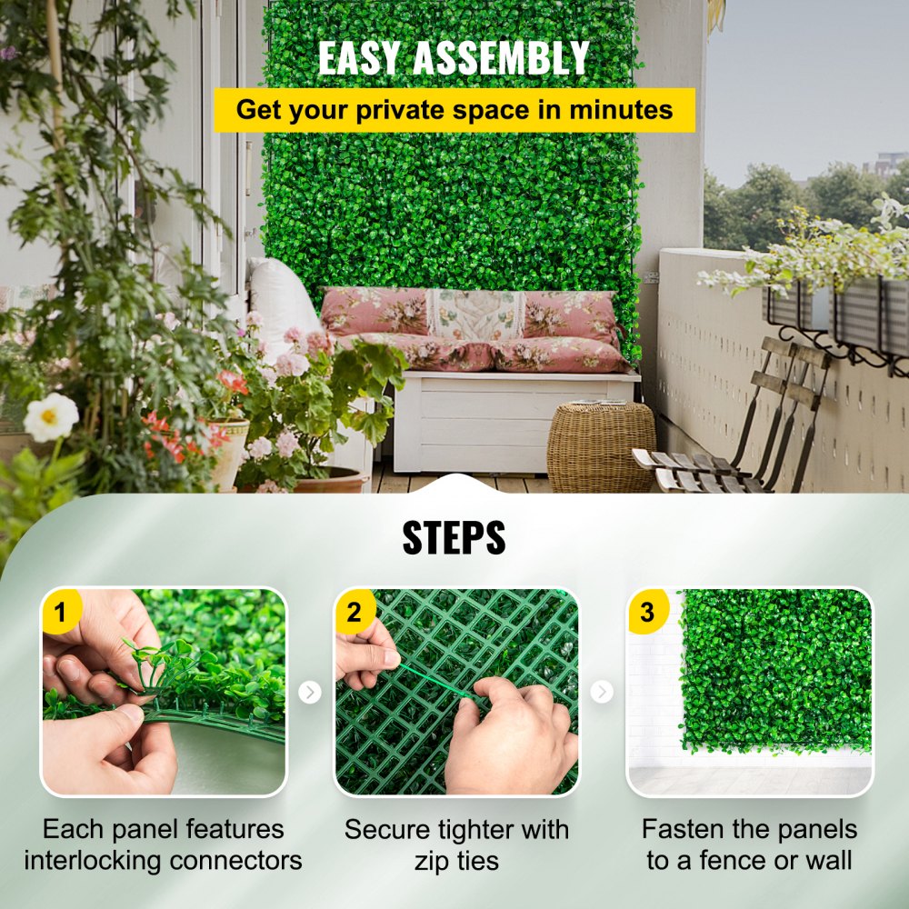 VEVOR Artificial Boxwood Panel UV 10pcs Boxwood Hedge Wall Panels Artificial Grass Backdrop Wall 24X16" 4cm Green Grass Wall Fake Hedge for Decor Privacy Fence Indoor Outdoor Garden Backyard 