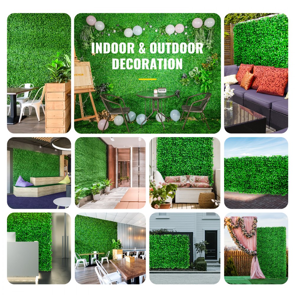 VEVOR Artificial Boxwood Panel UV 10pcs Boxwood Hedge Wall Panels Artificial Grass Backdrop Wall 24X16" 4cm Green Grass Wall Fake Hedge for Decor Privacy Fence Indoor Outdoor Garden Backyard 