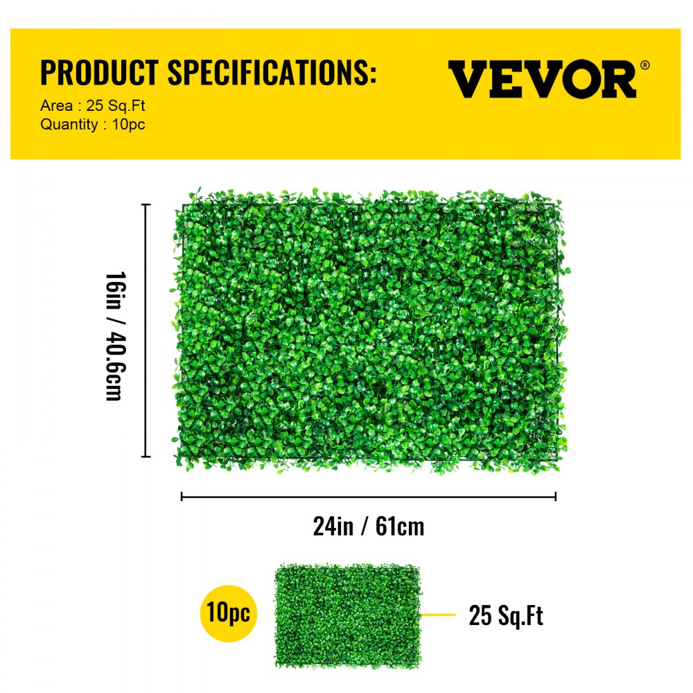 VEVOR Artificial Boxwood Panel UV 10pcs Boxwood Hedge Wall Panels Artificial Grass Backdrop Wall 24X16" 4cm Green Grass Wall Fake Hedge for Decor Privacy Fence Indoor Outdoor Garden Backyard 