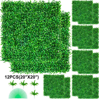 VEVOR Artificial Boxwood Panel UV 12pcs Boxwood Hedge Wall Panels Artificial Grass Backdrop Wall 20X20" 4cm Green Grass Wall Fake Hedge for Decor Privacy Fence Indoor Outdoor Garden Backyard 