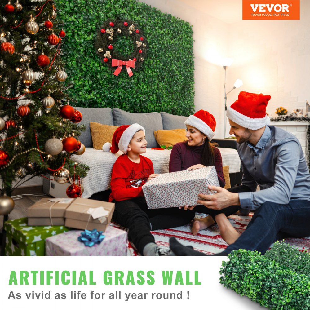 VEVOR 12pcs Artificial Boxwood Panel UV Boxwood Hedge Wall Panels Artificial Grass Backdrop Wall 24X16" 4cm Green Grass Wall Fake Hedge for Decor Privacy Fence Indoor Outdoor Garden Backyard 