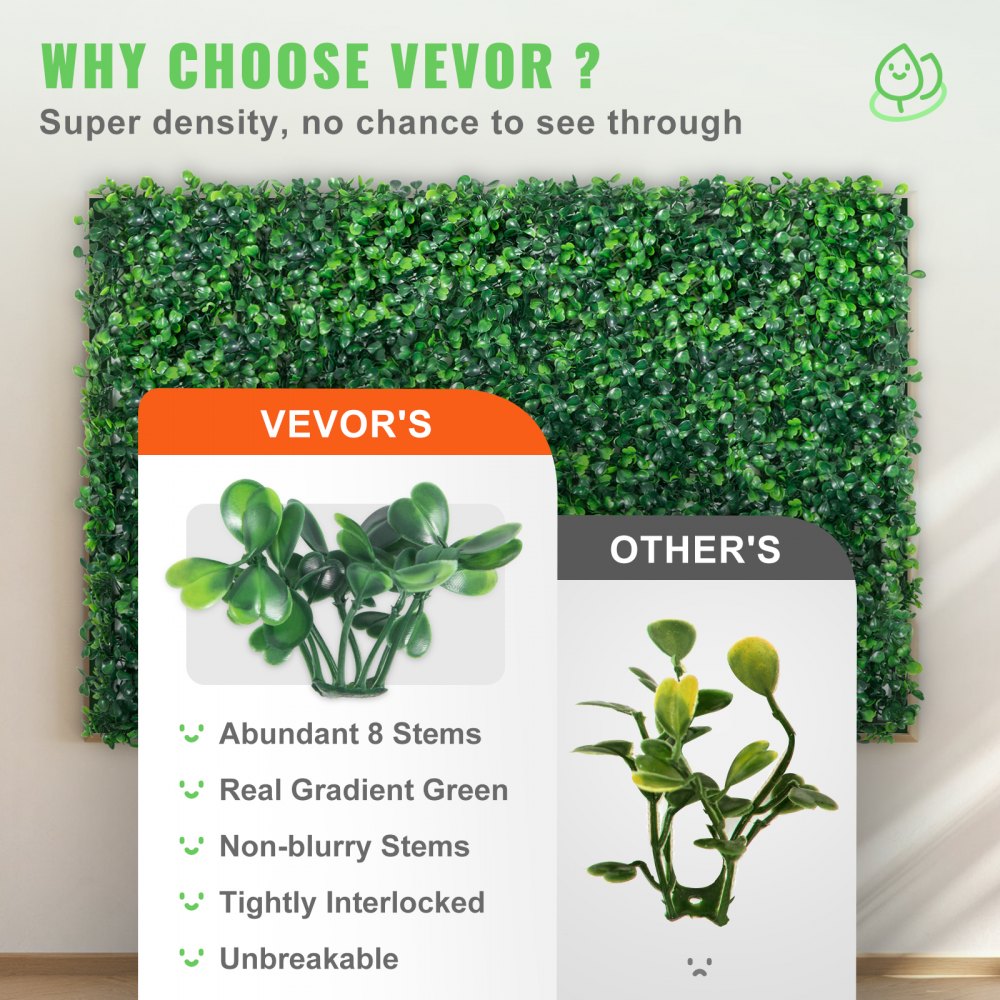 VEVOR Artificial Boxwood Panel UV 24pcs Boxwood Hedge Wall Panels Artificial Grass Backdrop Wall 24" X 16" 4 cm Green Grass Wall, Fake Hedge for Decor Privacy Fence Indoor, Outdoor Garden Backyard 