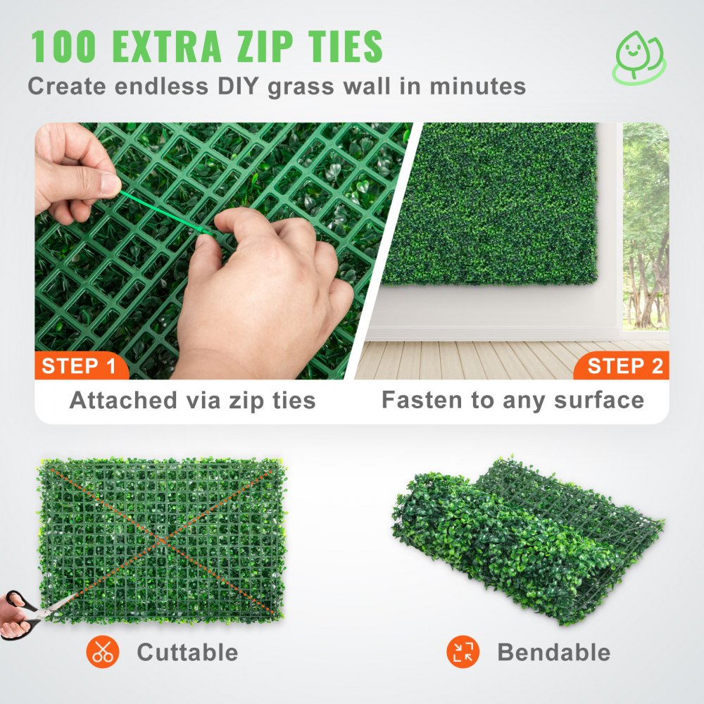VEVOR Artificial Boxwood Panel UV 24pcs Boxwood Hedge Wall Panels Artificial Grass Backdrop Wall 24" X 16" 4 cm Green Grass Wall, Fake Hedge for Decor Privacy Fence Indoor, Outdoor Garden Backyard 