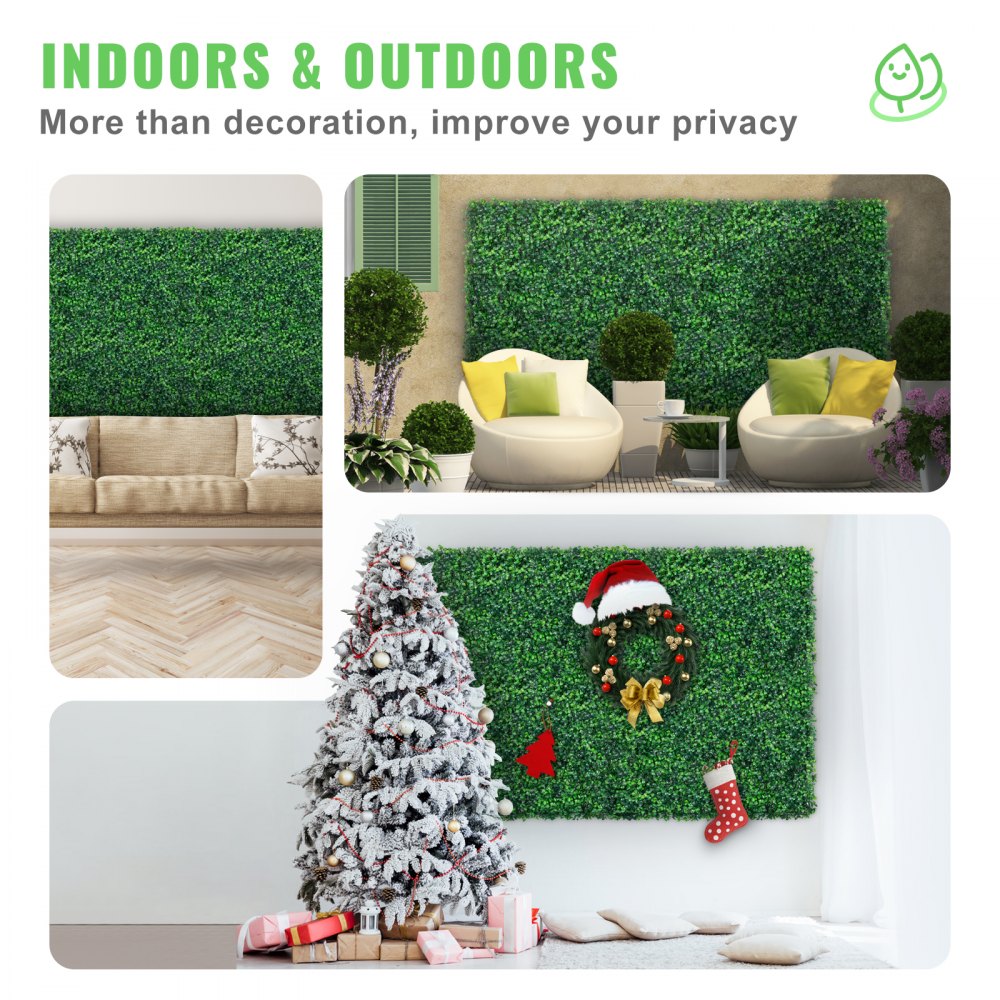 VEVOR Artificial Boxwood Panel UV 24pcs Boxwood Hedge Wall Panels Artificial Grass Backdrop Wall 24" X 16" 4 cm Green Grass Wall, Fake Hedge for Decor Privacy Fence Indoor, Outdoor Garden Backyard 