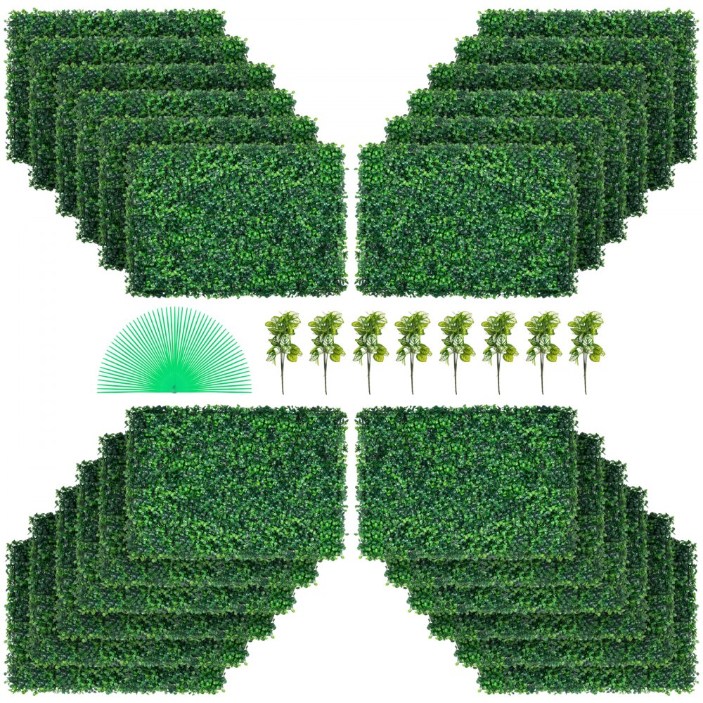 VEVOR Artificial Boxwood Panel UV 24pcs Boxwood Hedge Wall Panels Artificial Grass Backdrop Wall 24" X 16" 4 cm Green Grass Wall, Fake Hedge for Decor Privacy Fence Indoor, Outdoor Garden Backyard 